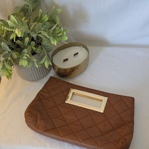 Michael Kors Tan Quilted Leathet Clutch with Gold Accent. Retro Y2k